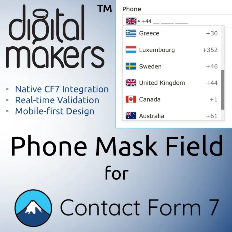 Digital Makers™ Premium Phone Mask Field for Contact Form 7
